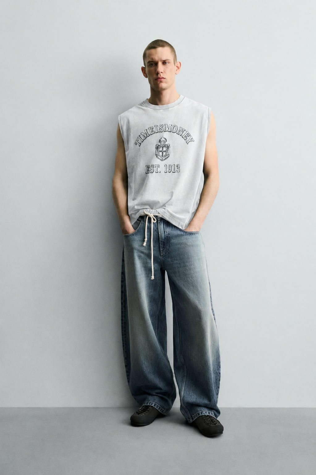 TIME IS MONEY Vintage Oversized Tank Top – Off White - View 5