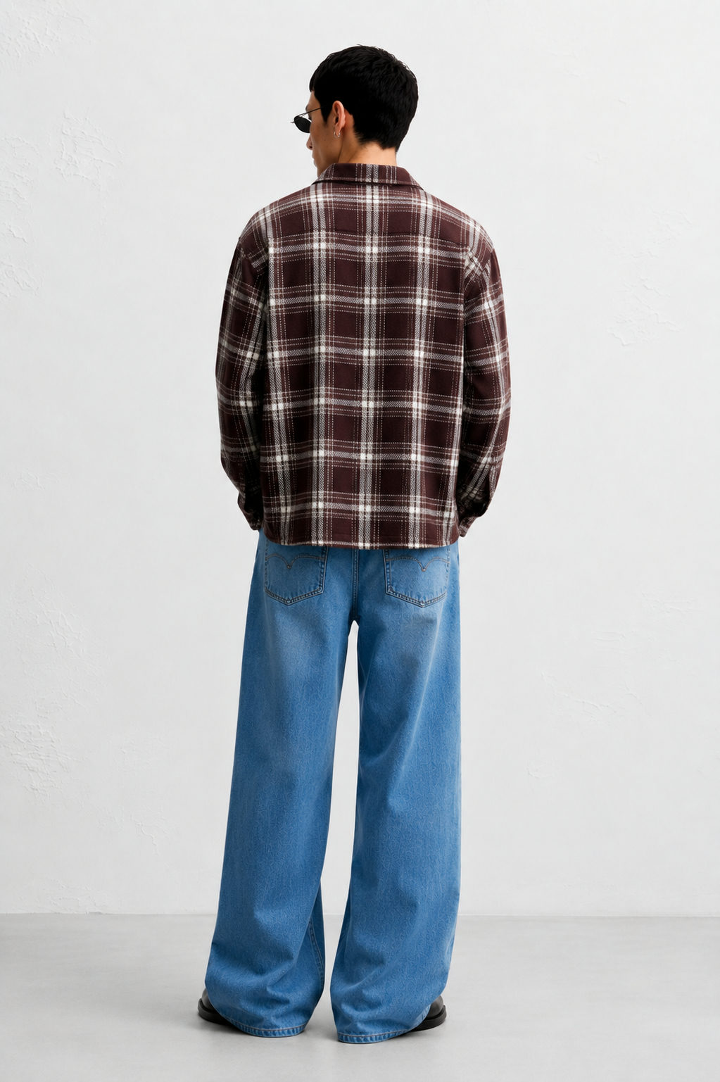 DAPPERR DRIFT Brown Flannel Check Boxy Cropped Shirt - View 4