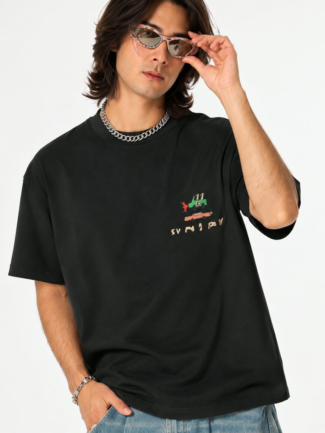 Dapperr Drift Graphic Embroidery Tencel Tee - Black