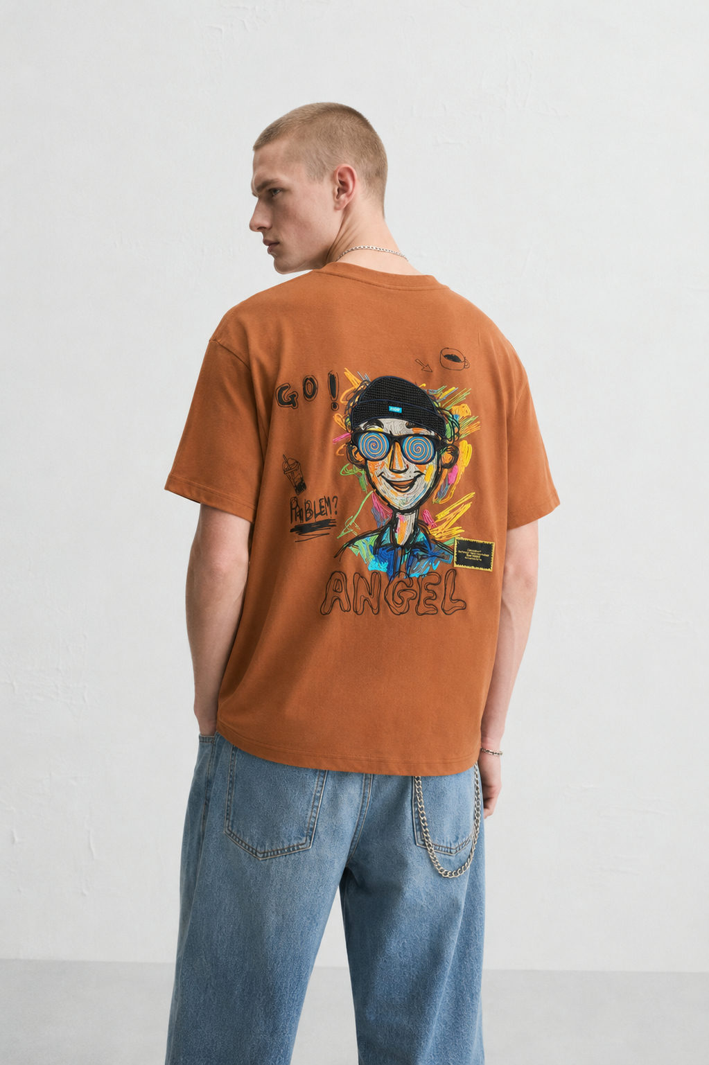 ANGEL Embroidered Oversized Tencel T-Shirt – Cinnamon Brown - View 4