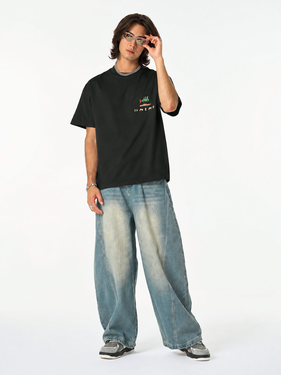 Dapperr Drift Graphic Embroidery Tencel Tee - Black - View 3