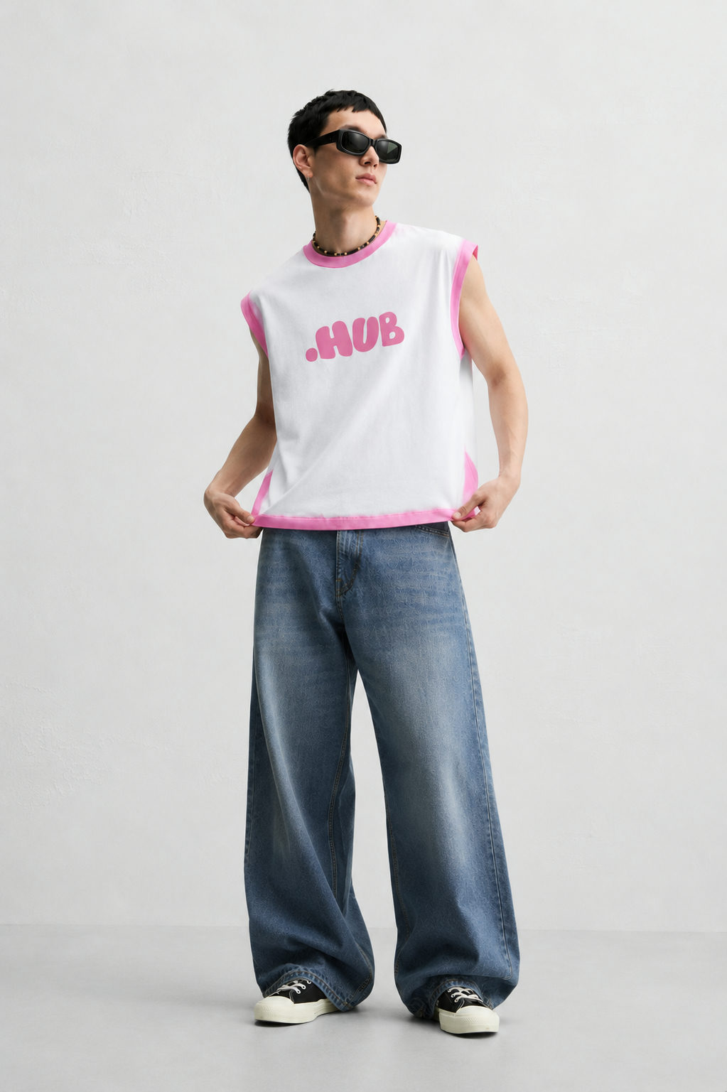 HUB Pink Trim Oversized Tank Top - View 3