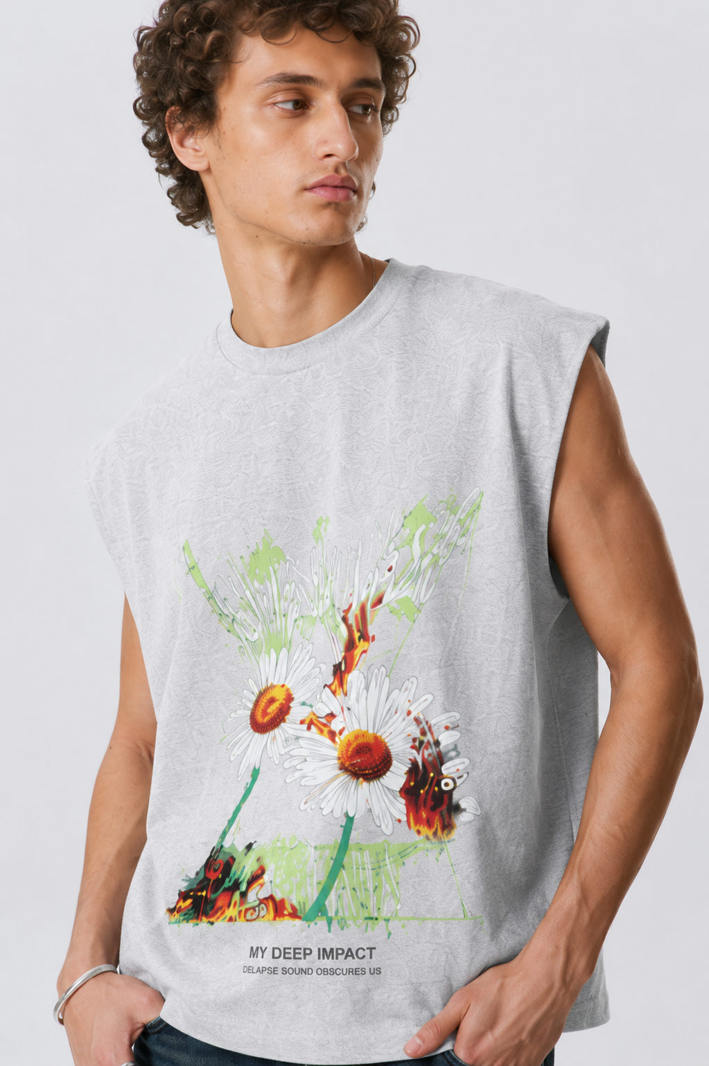 Deep Impact Oversized Graphic Tank Top – Ash Grey - View 3