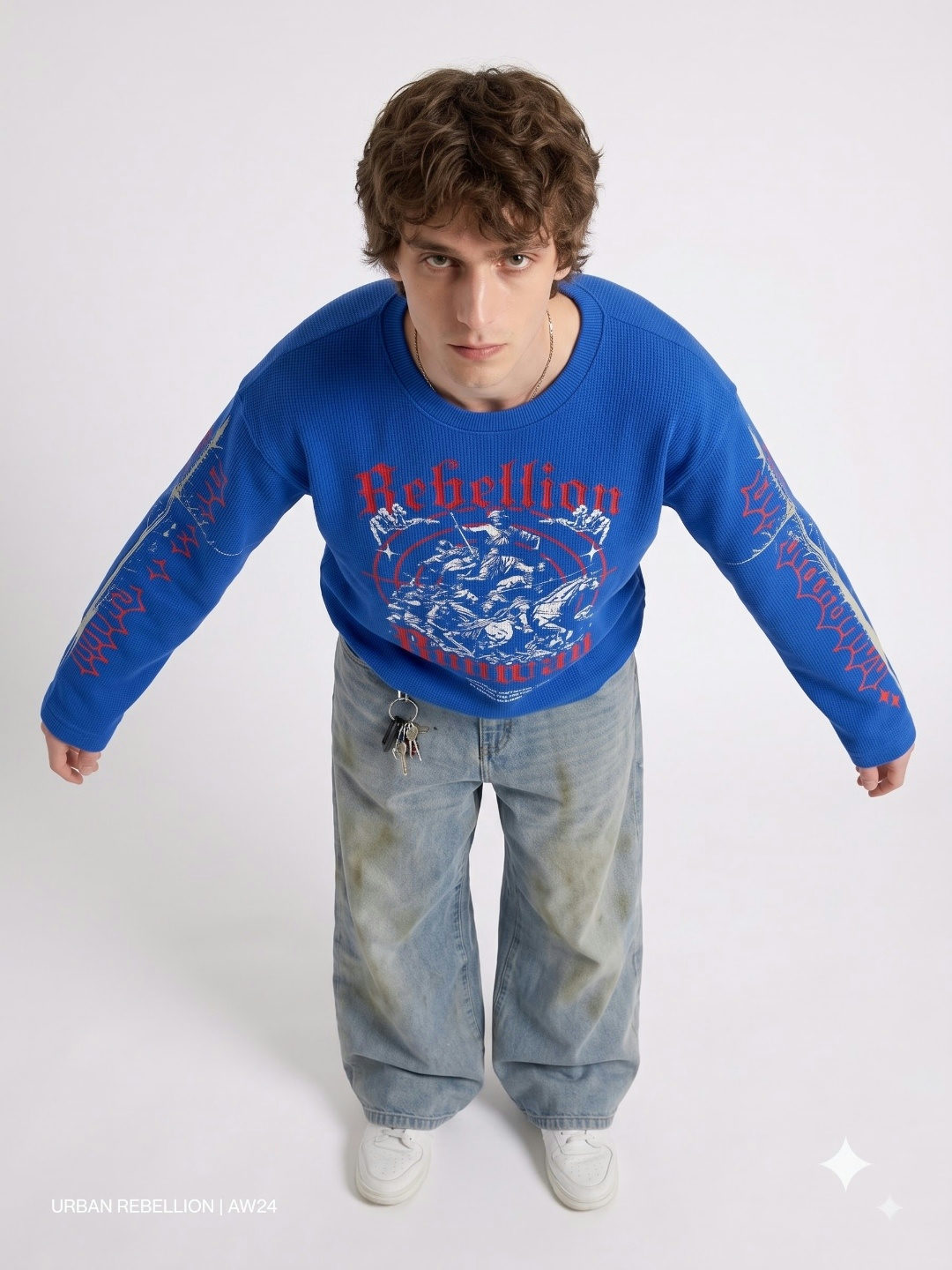 Rebellion Oversized Waffle Full Sleeves T-Shirt – Royal Blue