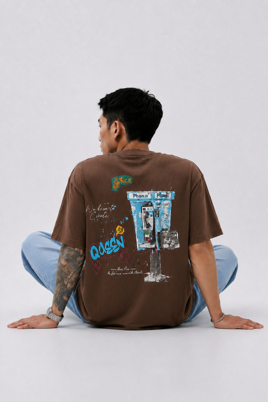 Urban Payphone Oversized Boxy Fit T-Shirt – Coffee Brown - View 2