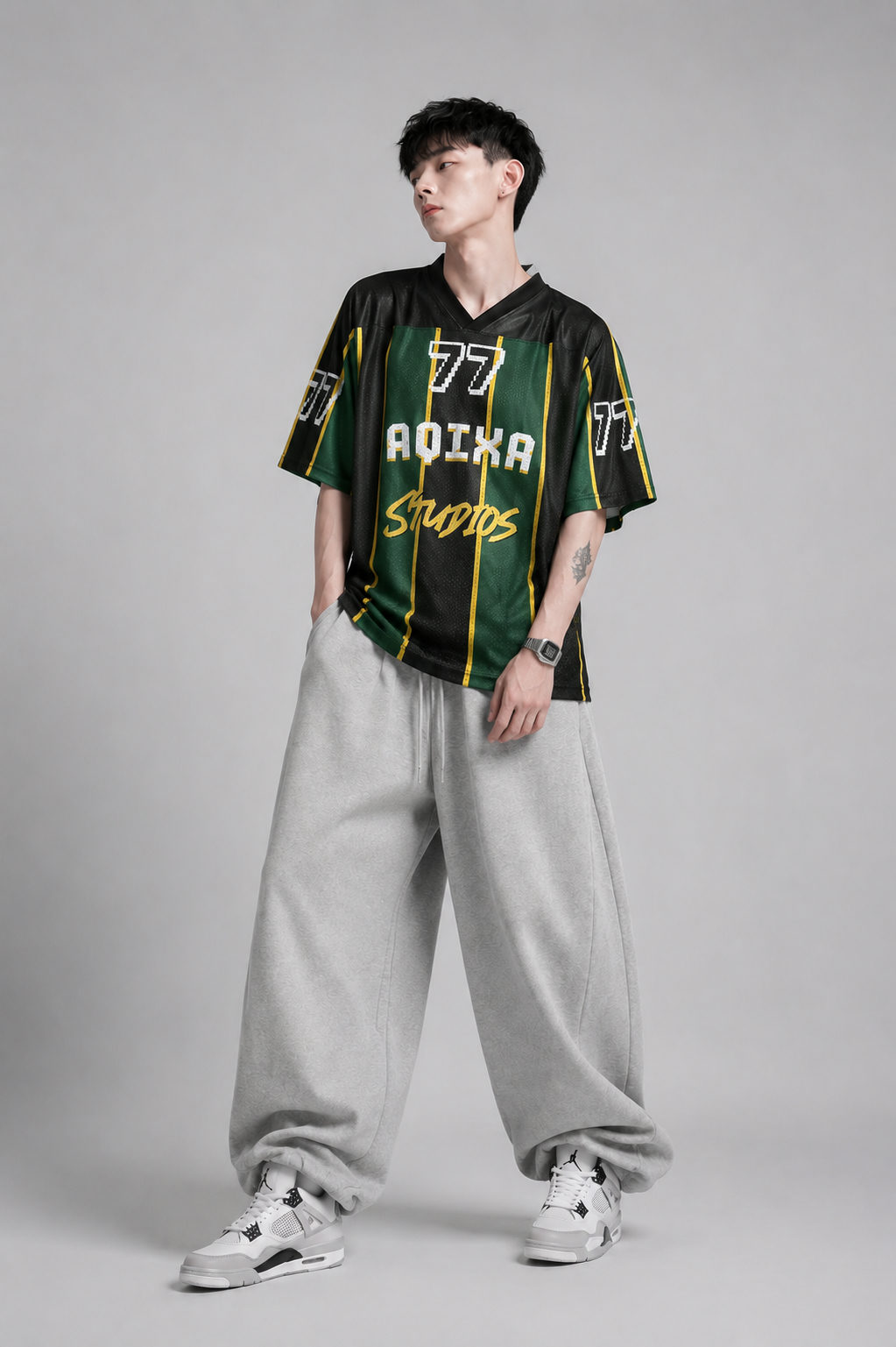 AQIXA 77 Mesh Football Jersey – Black/Forest Green - View 4