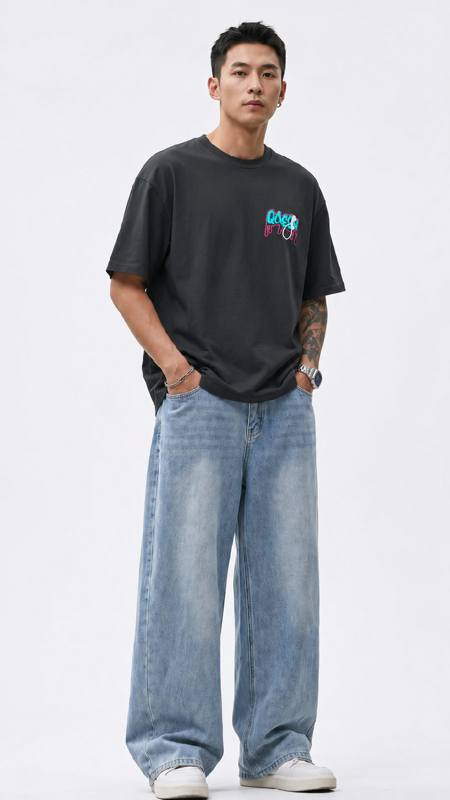 Dapper Drift "Urban Call" Oversized Tencel T-Shirt – Black - View 5
