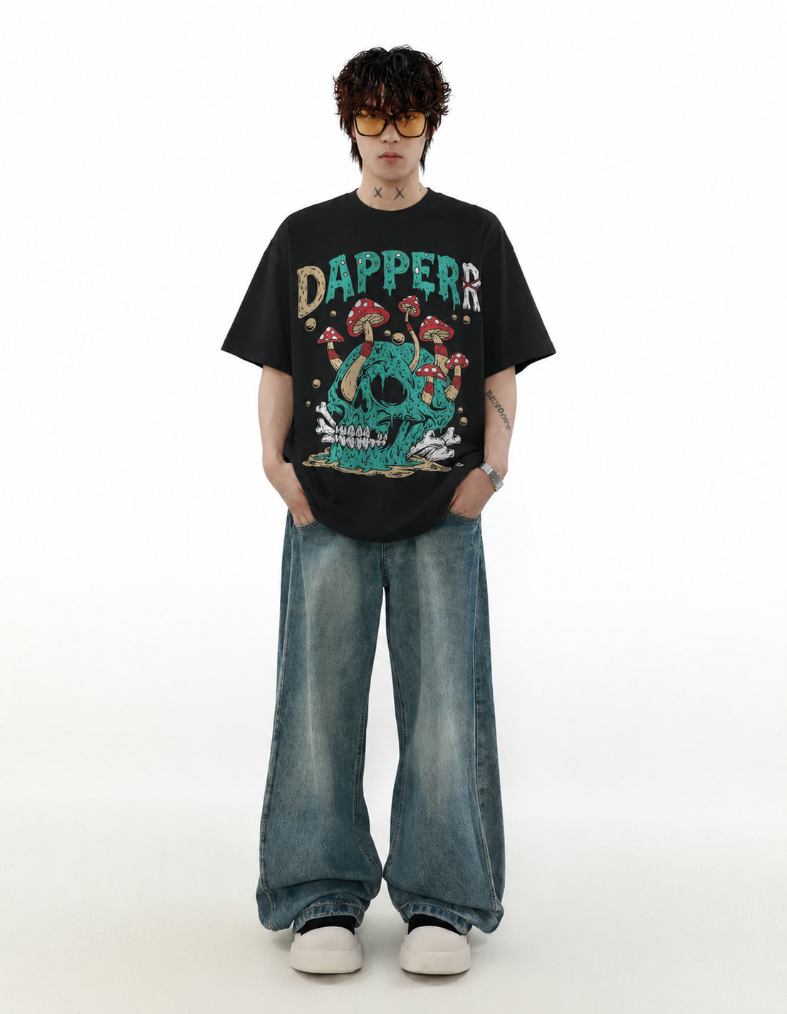 Dapper Skull Mushroom Graphic T-Shirt – 240 GSM French Terry