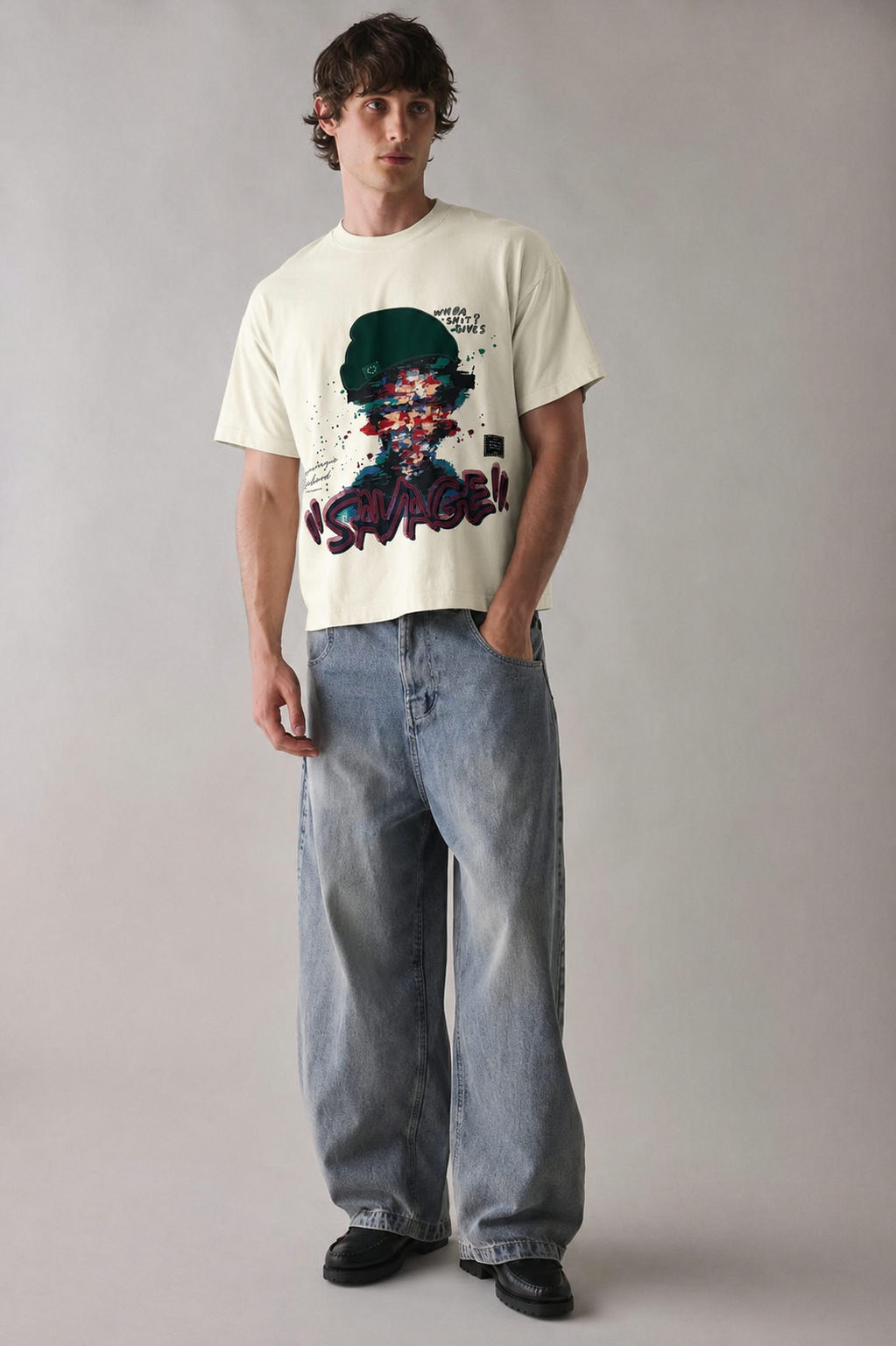 Savage Artistry Tencel Graphic Tee Offwhite - View 5
