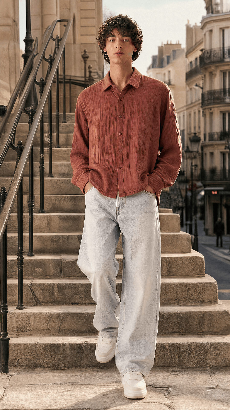 Gauze Full Sleeve Shirt Rust Brown