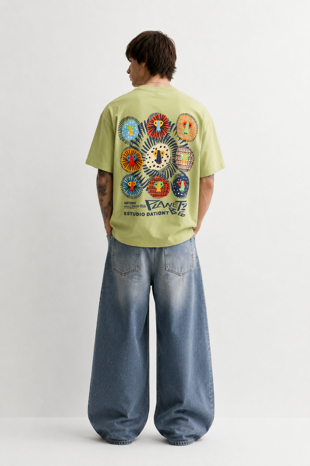 Primal Faces Oversized Tencel T-Shirt – Lime Green - View 2